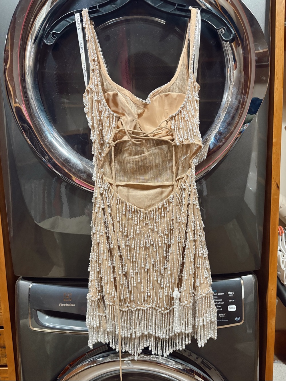 Beaded Fringe Mini Dress in Champagne - Picture 2 of 2